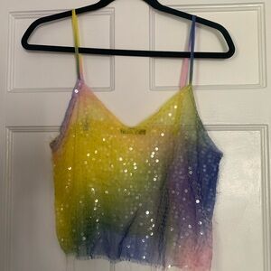 Zara NWOT rainbow sheer sequin top